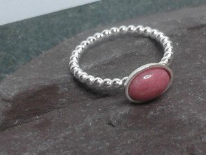 Rhodonite silver skinny ring