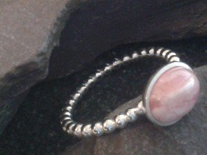 Rhodocrosite skinny silver ring