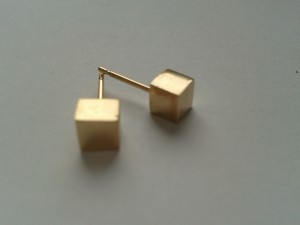 Gold cube earrings ready to go and be hallmarked