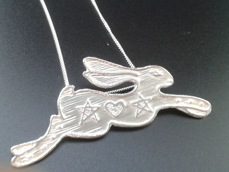 Magick Etched Silver Hare Pendant