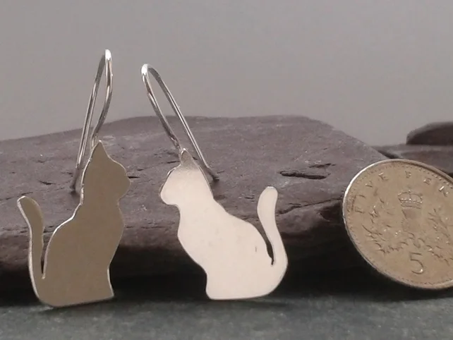 Teeny Tiny Silver Cat Earrings