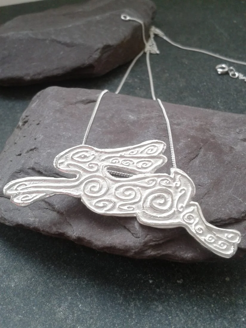 Etched Silver Hare Pendant by Lucylou Designs