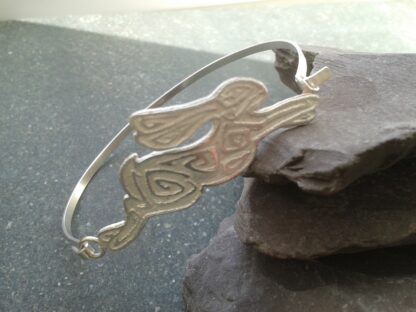 Etched silver hare bangle
