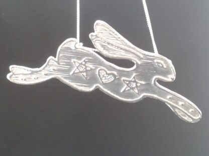 Magick - etched silver hare pendant