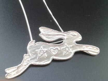 Magick - etched silver hare pendant
