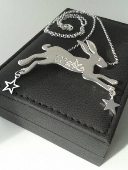 leaping silver hare pendant