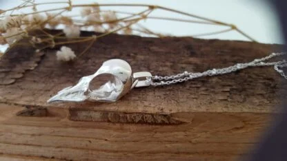 Silver bird skull pendant