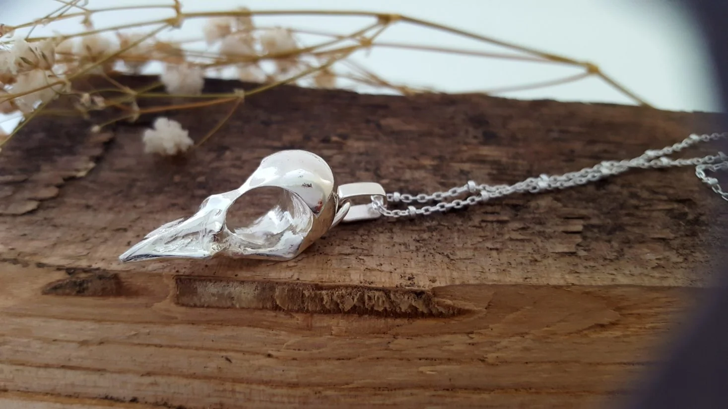 Silver bird skull pendant