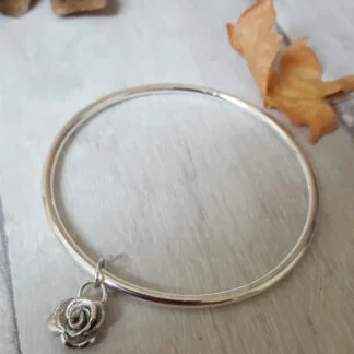 Solid Silver Rose Bangle