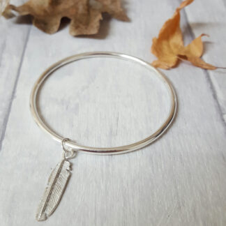 Solid SIlver Feather Bangle