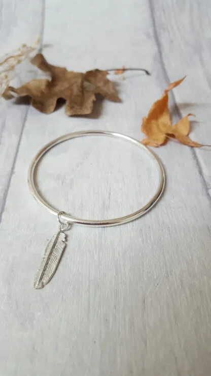 Solid SIlver Feather Bangle