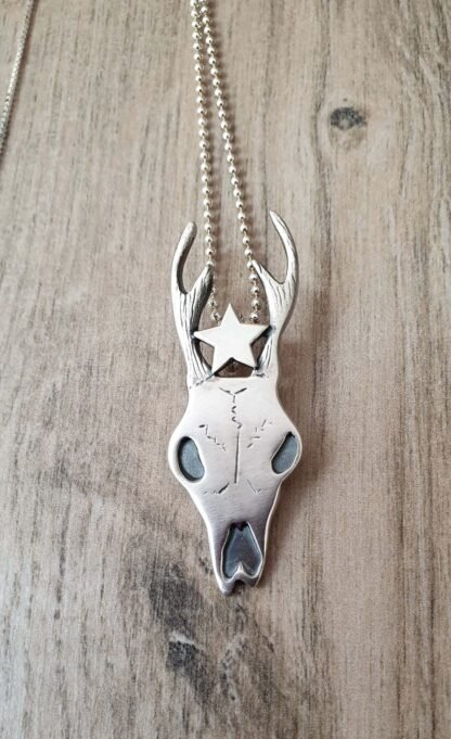 Stellar Silver Deer Skull Pendant