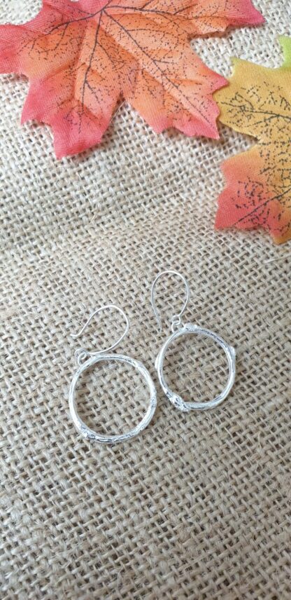 Silver Twig Circle Earrings