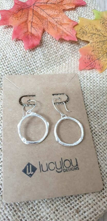 Silver Twig Circle Earrings