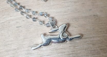 Labradorite Necklace ith Silver Leaping Hare Pendant