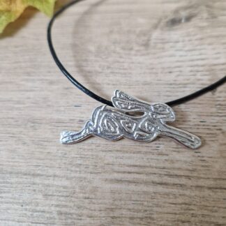 Perseus etched silver hare pendant